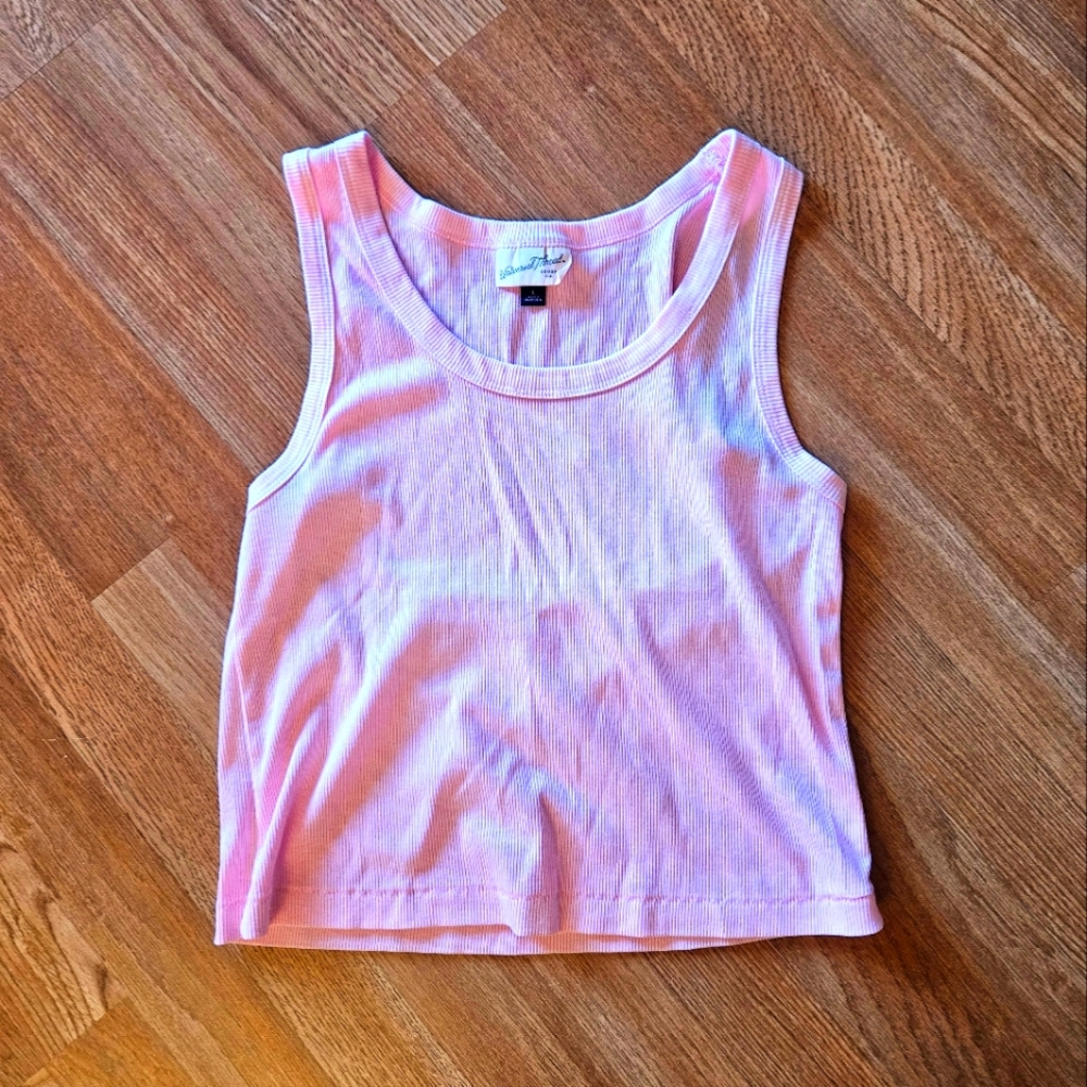 NEW Pink Sleeveless Basic Ribbed Knit Slim Fitted Crop Tank Top Size L